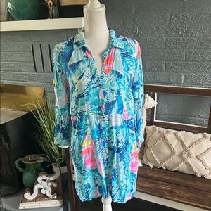 Lilly Pulitzer Sailboat Collared Shirt Dress/Coverup